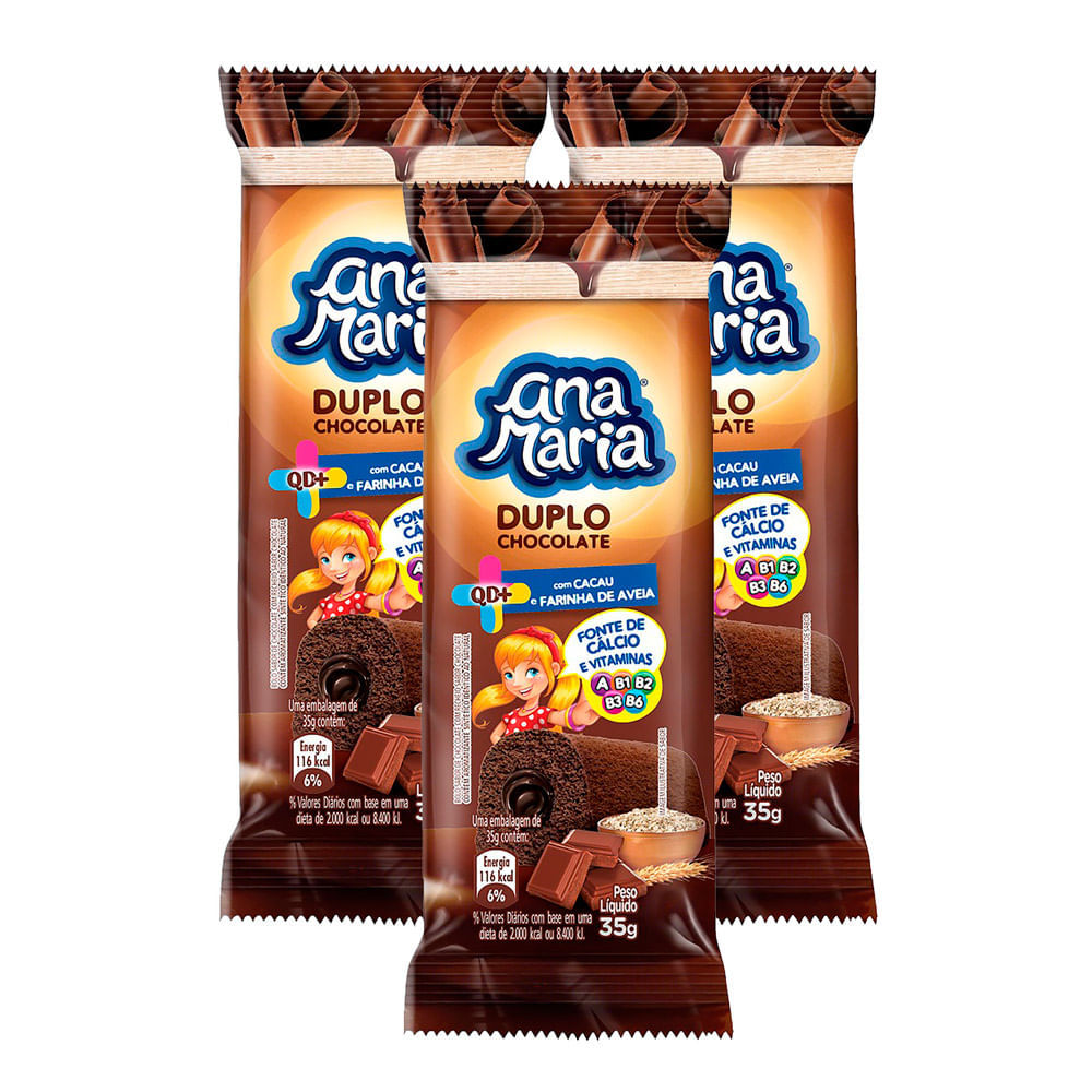 Kit 3 Bolinho Ana Maria Duplo QD+ Chocolate 35g em Oferta na Shopee