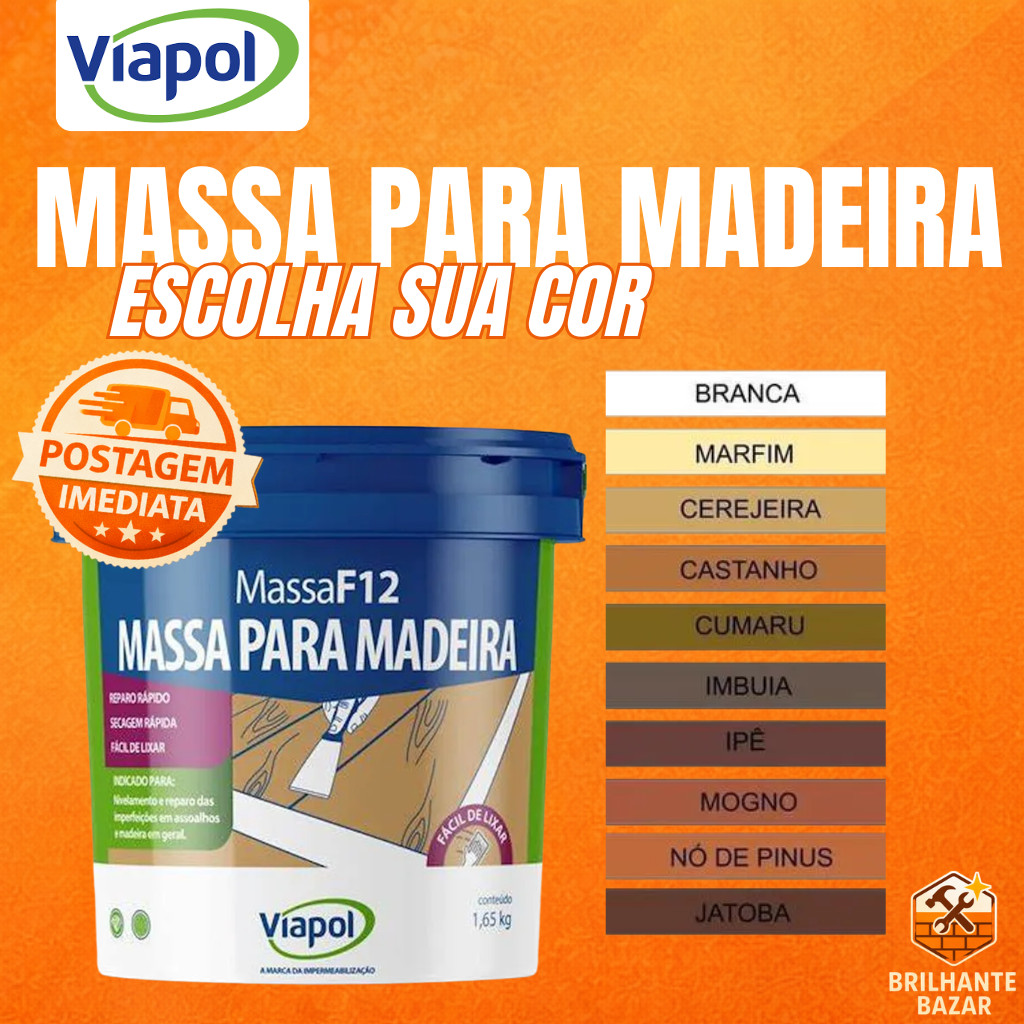 Massa para Correção de Madeira F12 400g Viapol em Oferta na Shopee