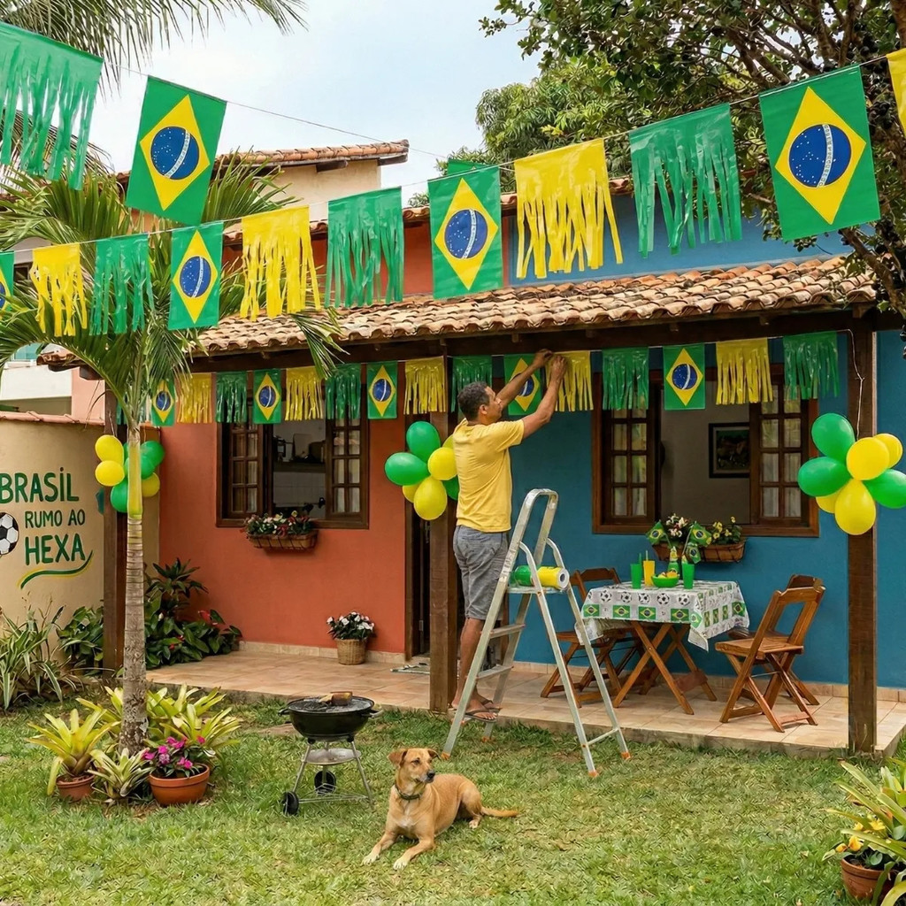 Bandeira Do Brasil Com Fitas 6m Bandeirão Franjas Copa Festa em Oferta na Shopee