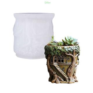 Difier Artístico Silicone Árvore Casa Molde Recipiente Resina Para Plantadores Concreto Armazenament
