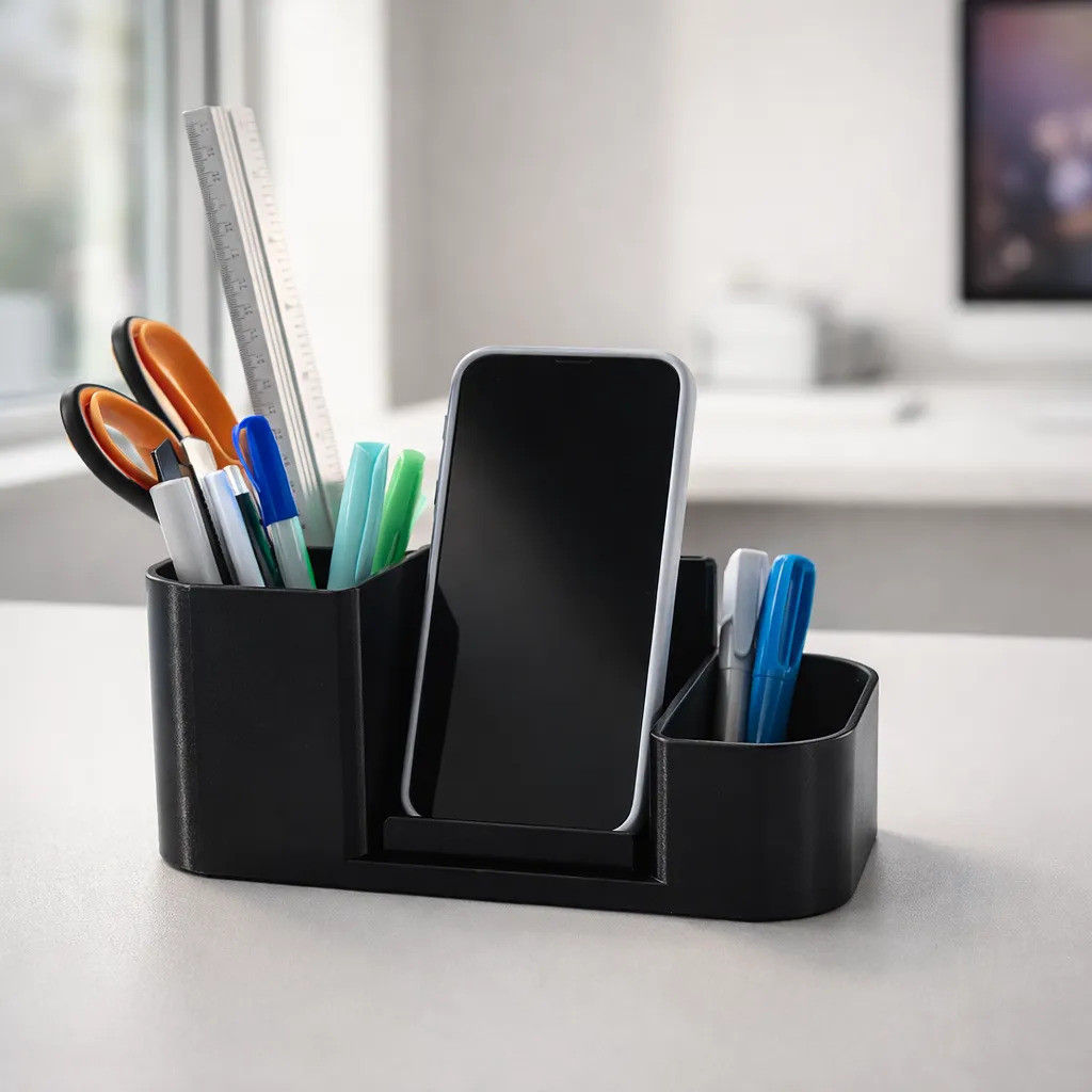 Organizador de Mesa com Suporte Celular Porta Canetas 3 Compartimentos Escritório Preto Premium em Oferta na Shopee