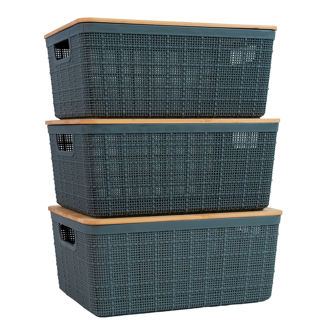 Kit 3 Caixas Organizadoras 4 Litros Cinza C/ Tampa Bambu Oikos em Oferta na Shopee