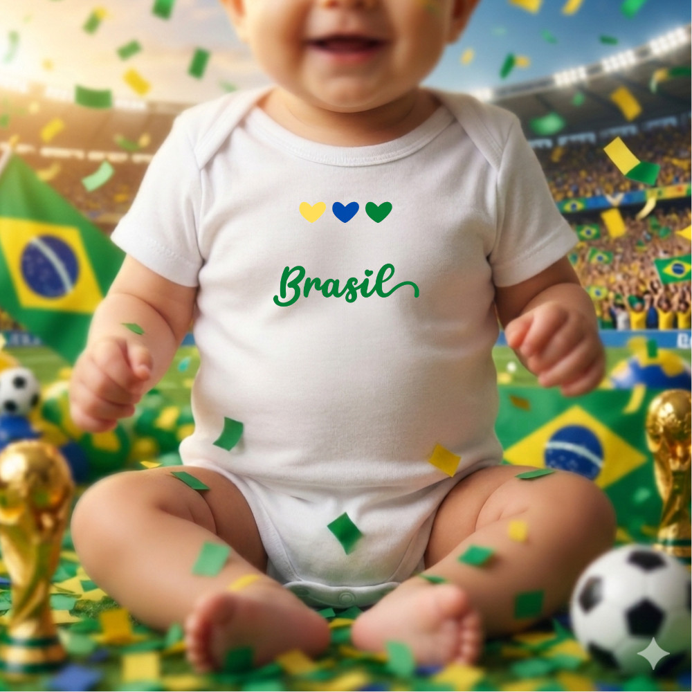 Body infantil Macacão Brasil Copa do Mundo torcida bebê confortável Roupa bebê seleção brasileira torcida