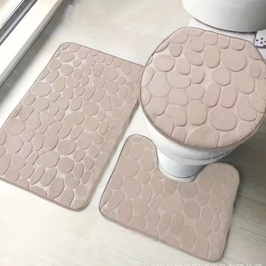 Jogo Banheiro Bolinha E Liso Veludo Tapete de Banheiro 3 Peças AntiderrapanteTop Zg1 Original