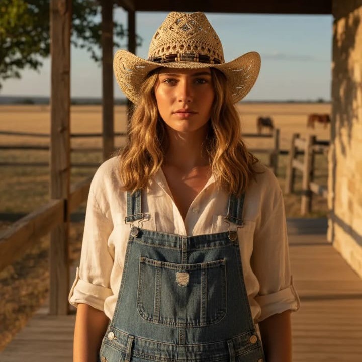 Chapéu Country Unissex Palha Vazada com Detalhe em  Miçangas em Oferta na Shopee