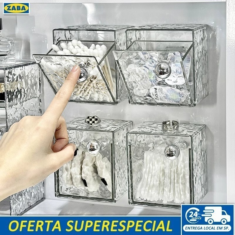 Caixa de armazenamento de banheiro Toalha de rosto de algodão cosmético Caixa de cotonete Batom Rack de armazenamento em Oferta na Shopee