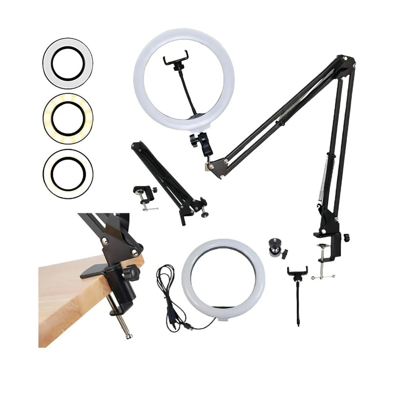 Ring Light 12 Polegadas 30cm Iluminador LED Com Braço Articulado Mesa Suporte Celular Para Live Estúdio