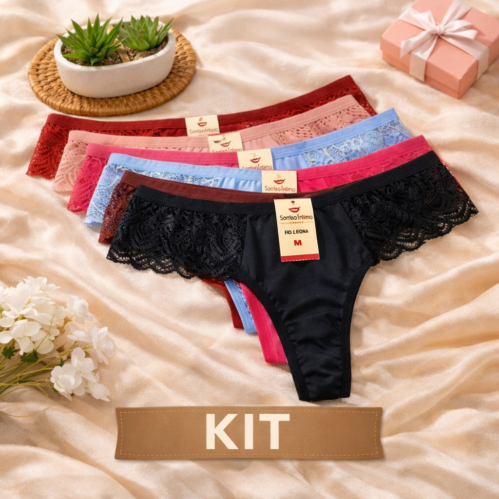 Kit 10 Calcinhas Fio Dental E Renda Na Lateral Lingerie Alice Confortável em Oferta na Shopee
