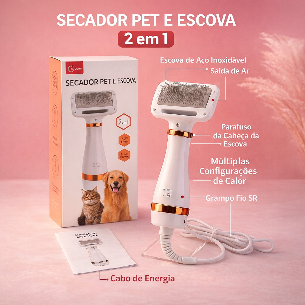 Secador para Cachorro e Gato com Escova 2 em 1 Escova Secadora Pet em Oferta na Shopee