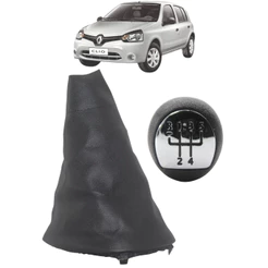 Kit Coifa de Cambio Manopla Clio 2000 a 2016 Preta Courvin com Bola Preta Lente Cromada