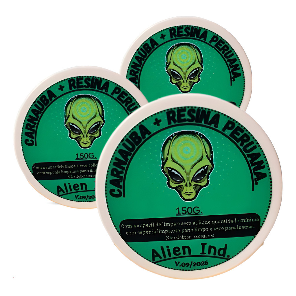 Kit 3 Ceras Alien Polimento Carnaúba Restaura Pintura Queimada e Retira Riscos 120g
