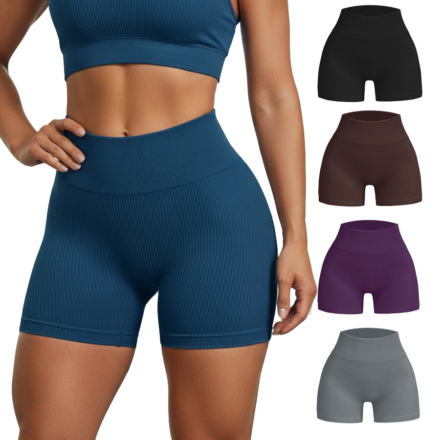 Short Academia Feminino Canelado Liso Cintura Alta Sem Empina Bumbum Fitness