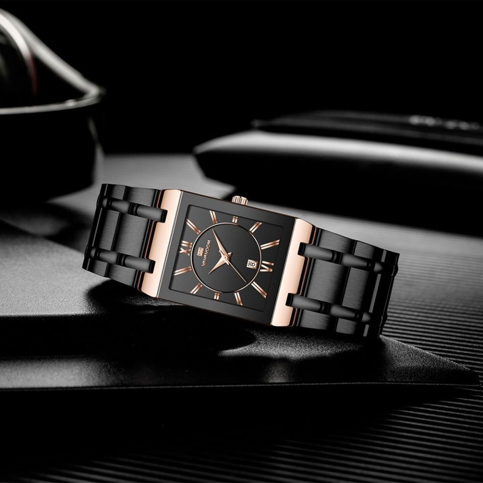 Relógio Masculino Minimalista Quadrado, Relógio de Quartzo com Pulseira de Aço, Relógio à Prova d'Água, Relógio Eletrôni