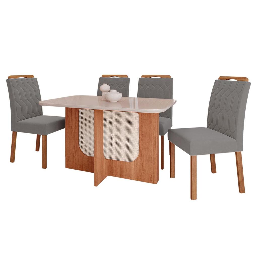 Conjunto Mesa Louise 1,30 com 4 Cadeiras Paola Wood Cinamomo/Off/Mad/Joli