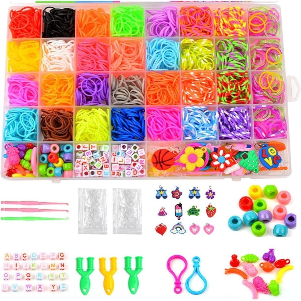 Kit de Elásticos Coloridos Pulseira Crianças Letrinhas Pingentes Artesanato DIY em Oferta na Shopee