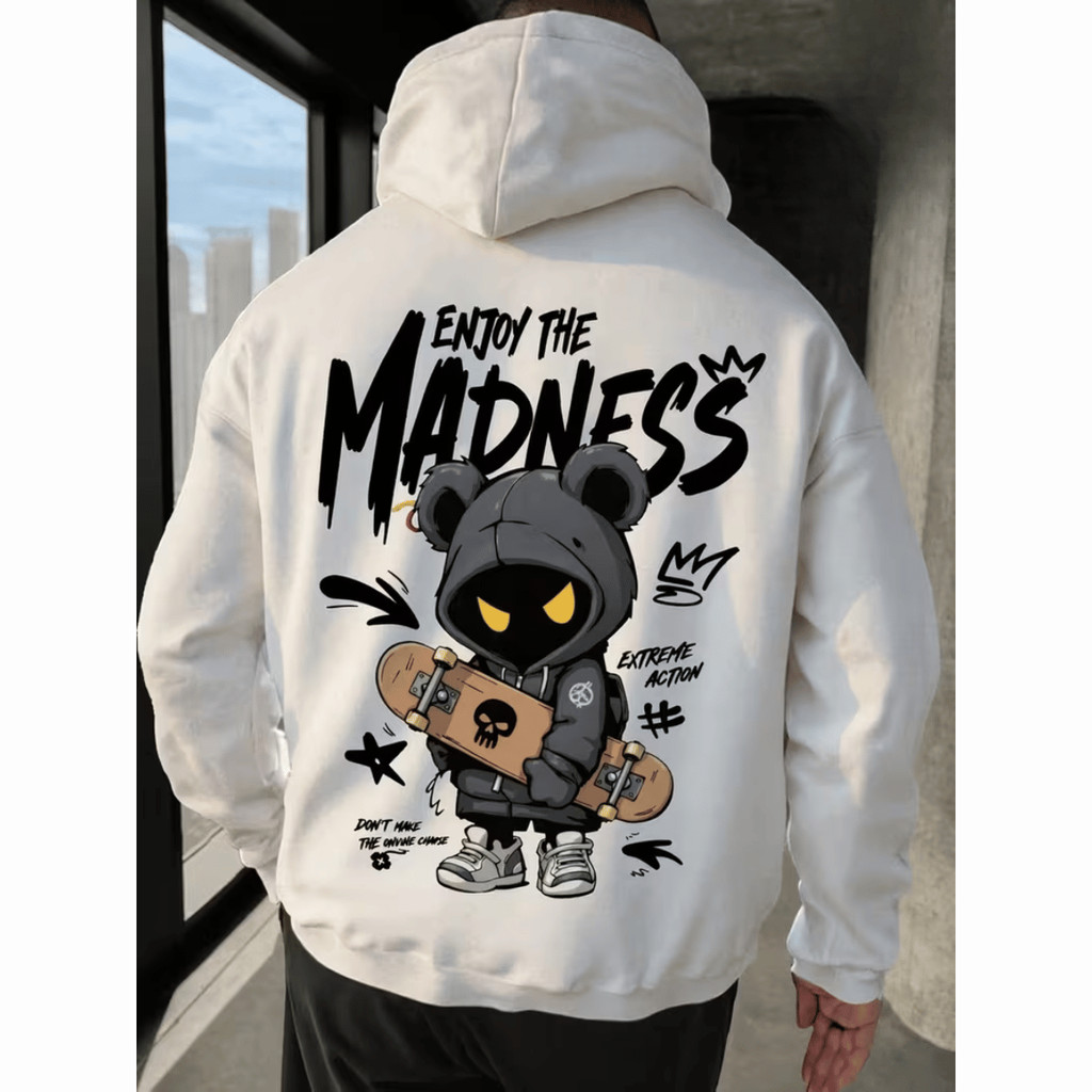 Moletom Inverno Canguru Capuz Flanelado Estilo Urbano Urso com Skate 100% Algodão Algodão