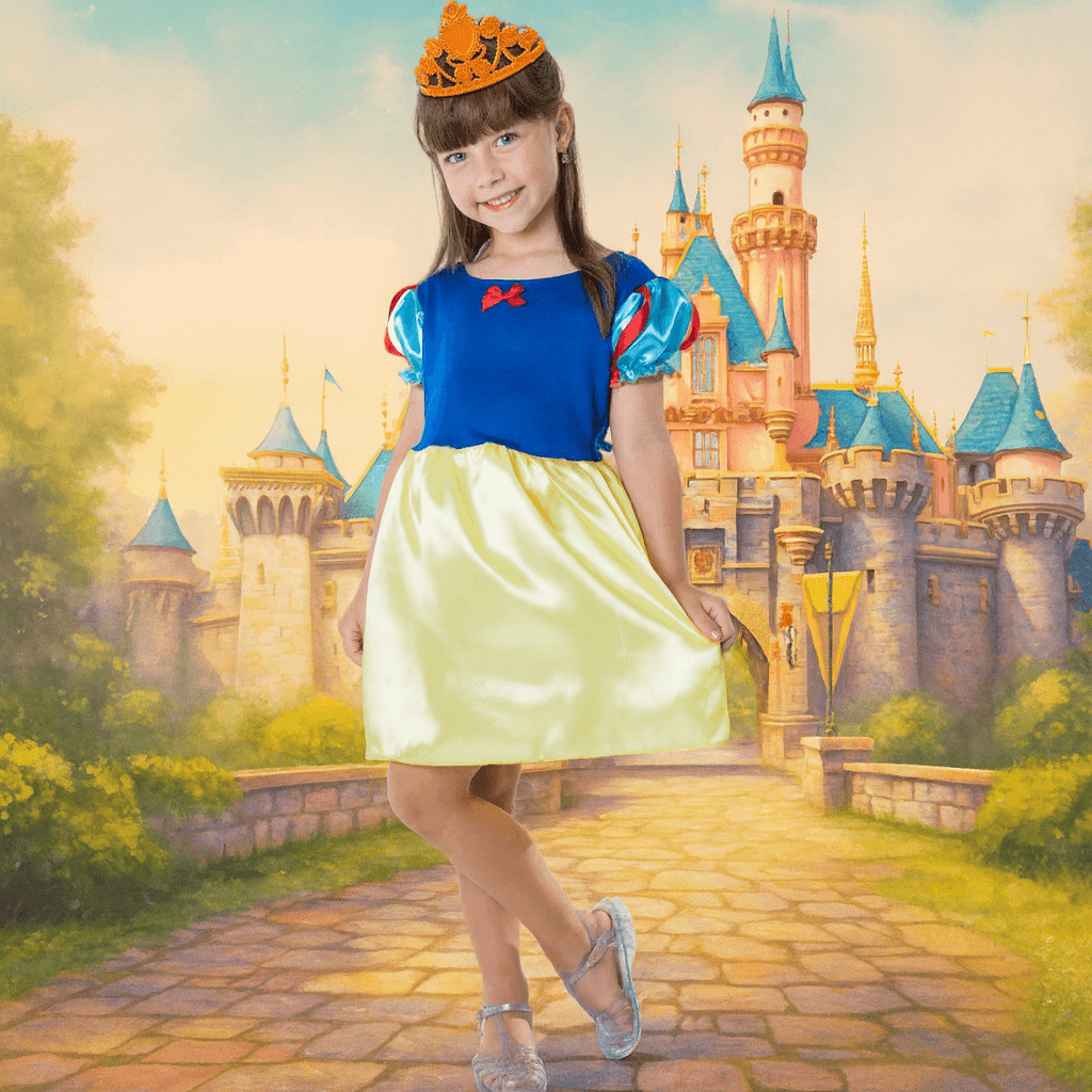 Kit Fantasia Infantil Princesa Neve Azul Amarela Vermelha Coroa Festa Criança Achadinhos