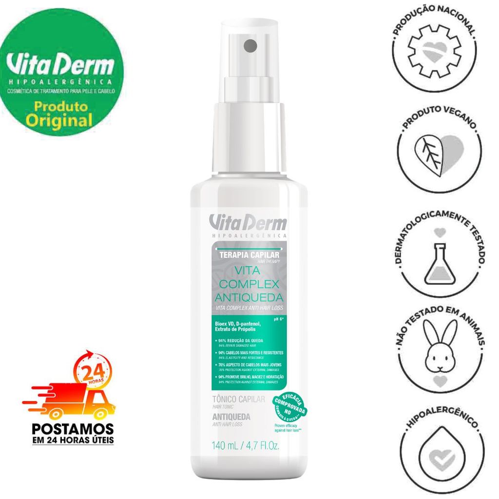 TÔNICO VITA COMPLEX ANTI QUEDA 140ML - VITA DERM em Oferta na Shopee
