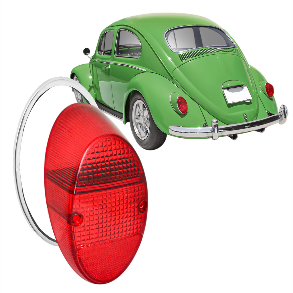 Lente Lanterna Seta Traseira cor RUBI para FUSCA FUSQUINHA 1300 1963 A 1974 + Aro Cromado