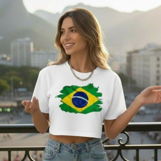 Camiseta blusa cropped Brasil Colorida Feminina Estampa lançamento em Oferta na Shopee