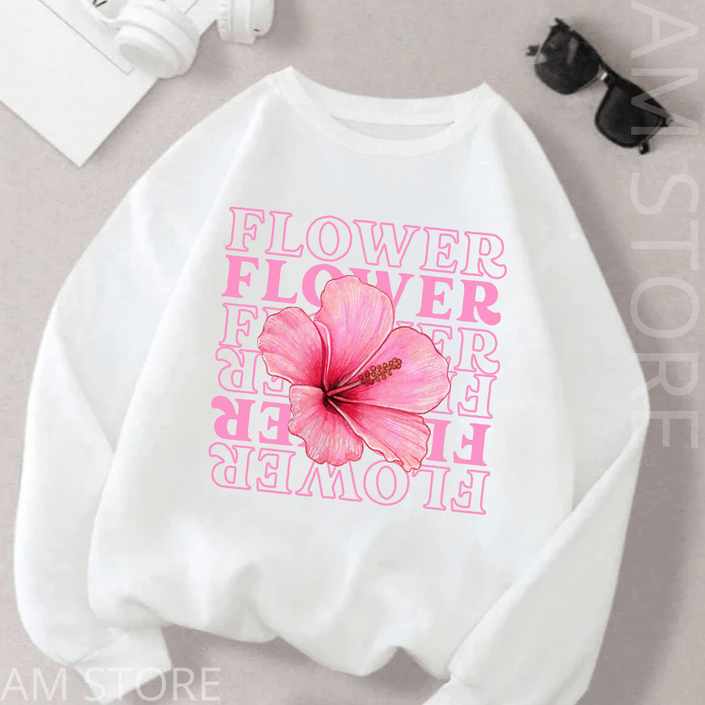 moletom Feminino  blusa de frio gola careca estampada flor flower