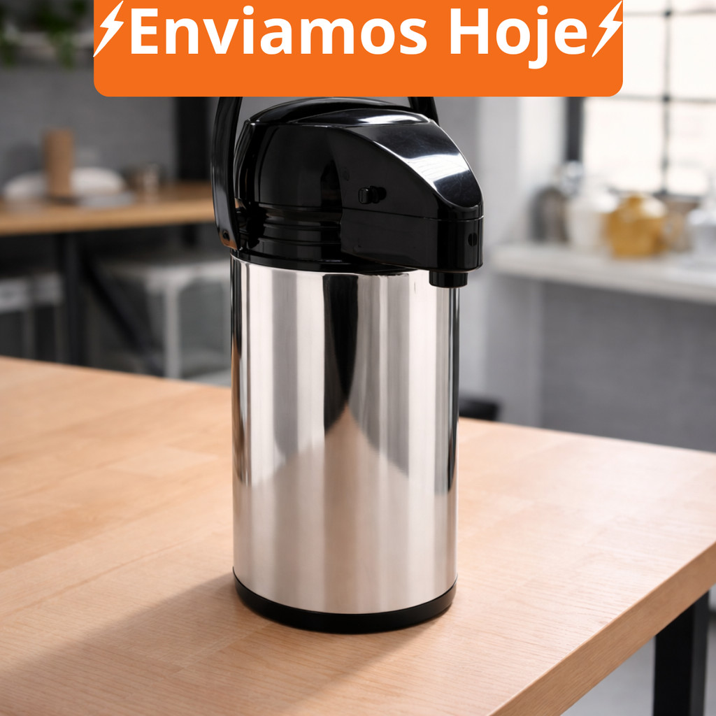 Vittak Garrafa Térmica Inox Café 1L e 1,9L De Pressão Apertar Hotel Pousada Bebidas Quentes Frias Chá Leite Suco