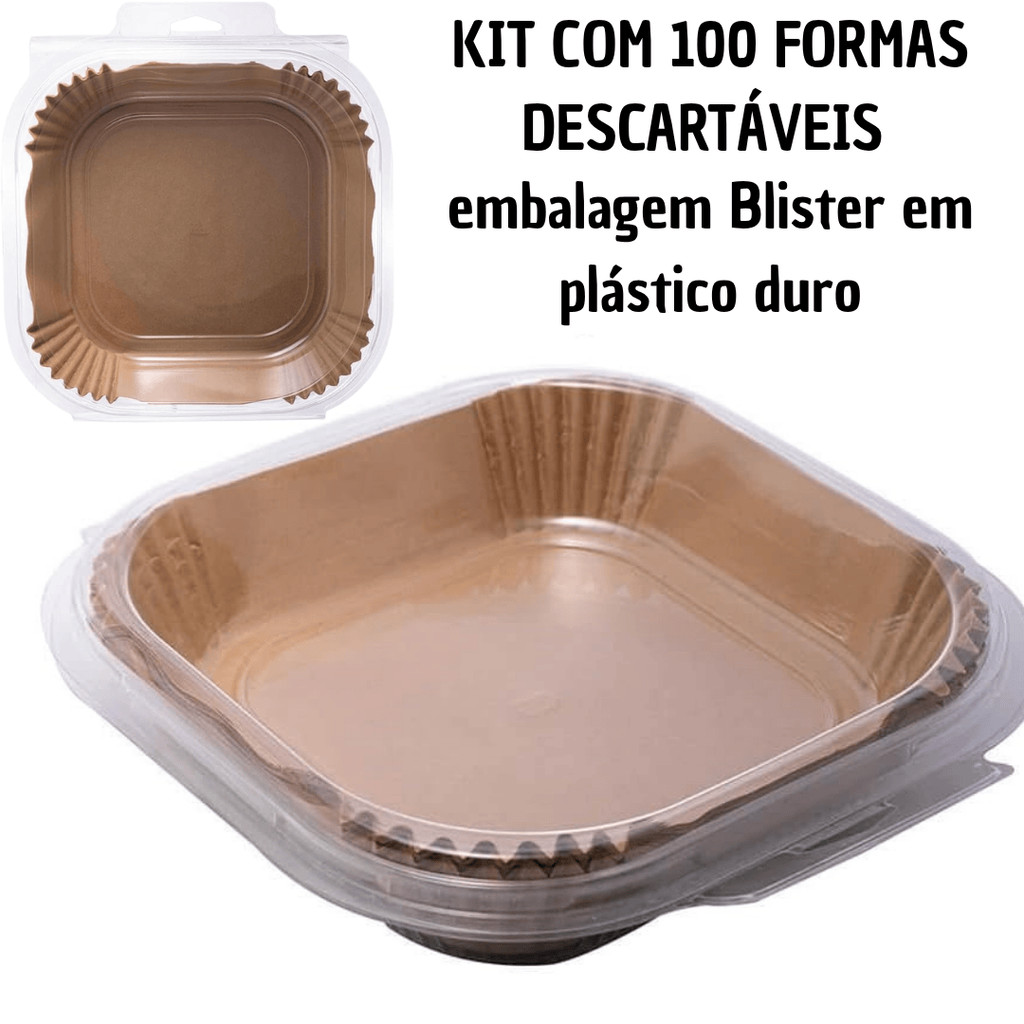 100 forma com embalagem de plastico duro 20x20cm quadrada de airfryer descartável antiaderente de papel