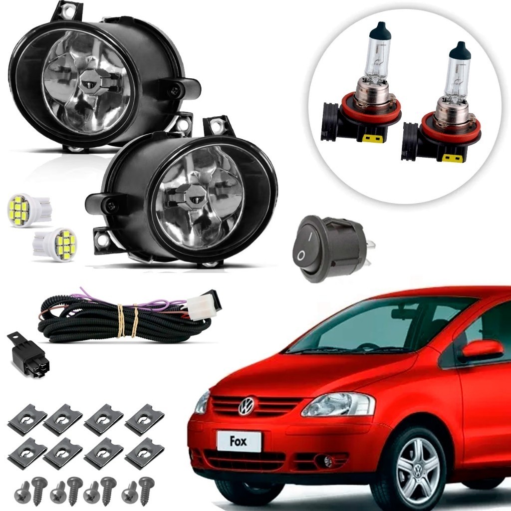 Kit Farol de Milha Neblina Auxiliar Vidro Volkswagen Fox 2003 2004 2005 2006 2007 2008 2009