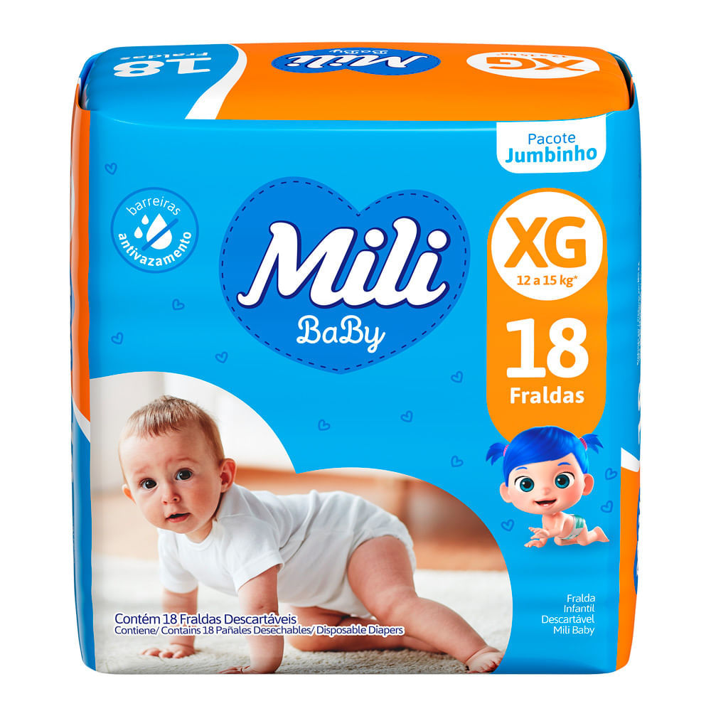 Fralda Mili Baby Tamanho XG Pacote Jumbinho 18 Unidades Descartáveis