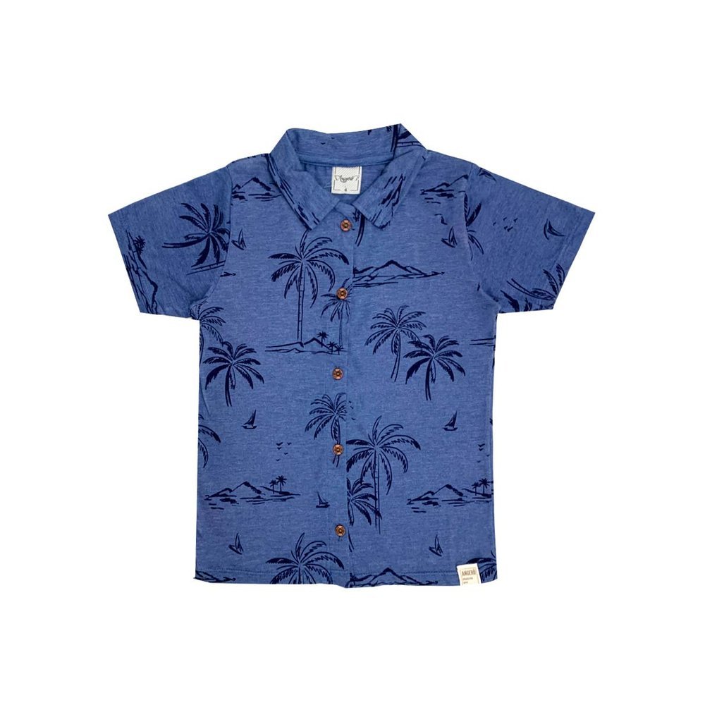 Imagem Camisa Menino Manga Curta Botões Coqueiros -  Angerô