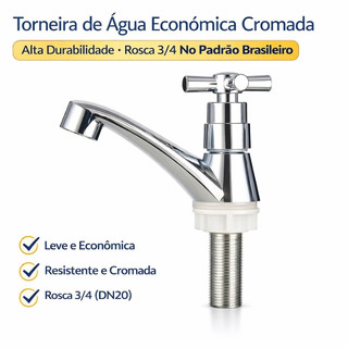 Torneira Cromada 14cm Compacta Resistente Fria Fácil Instalação Pia Banheiro Bancada Mesa