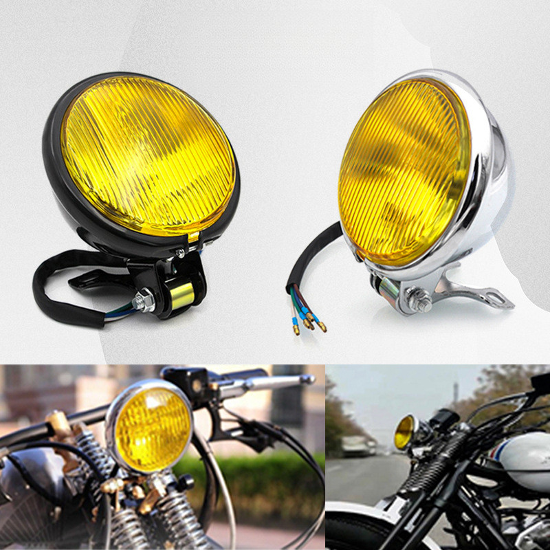 Farol de metal modificado para motocicleta retrô, peças de modificação universal para motocicleta, estilo Cafe Racer