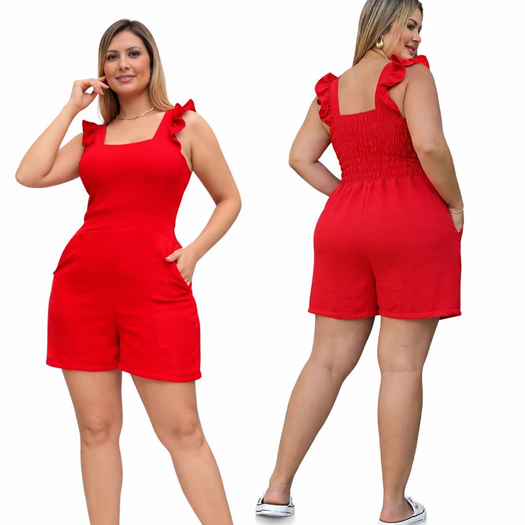 Macaquinho Plus Size Duna Feminino Elegante com Babado e Lastex nas Costas — imagem 2 de 2