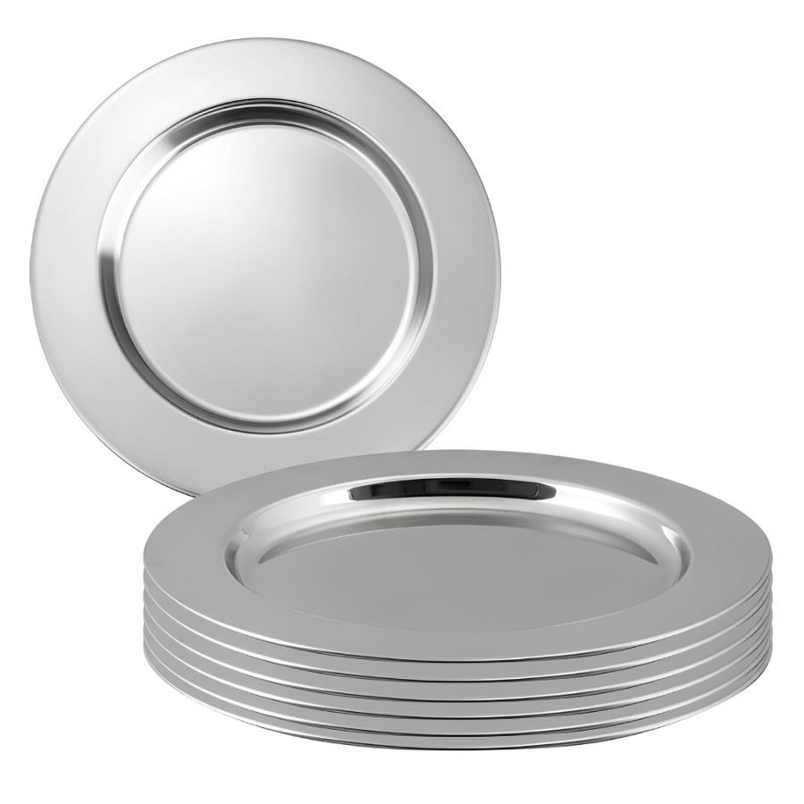 Kit 6 Prato Sousplat Aço Inox Redondo Mesa Descanso 30 Cm