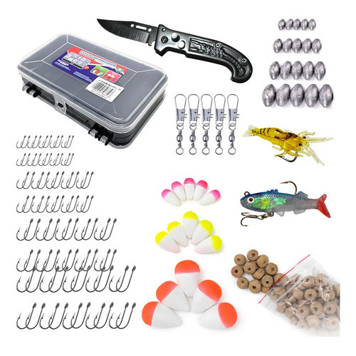 Kit Estojo De Pesca Acessório Completo Anzois Chumbadas Boia Preto