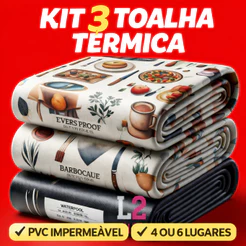 Kit com 3 Toalhas termicas para Mesa Impermeável Estampada 4 e 6 Lugares