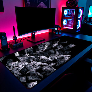 Mouse Pad Gamer Money Rain Dollars 65x30cm 80x40cm 90x50cm 120x60cm Borda Costurada