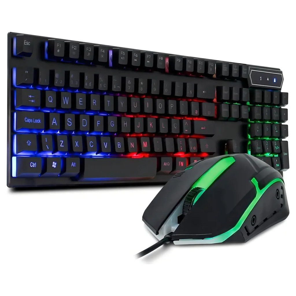 Kit Teclado e Mouse Gamer com Fio USB LED RGB Mouse Óptico