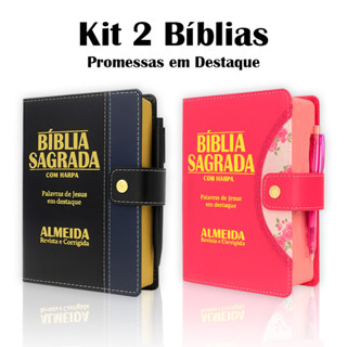 Kit 2 Bíblia Sagrada Letra Grande Almeida RC Com Harpa Botão Luxo em Oferta na Shopee