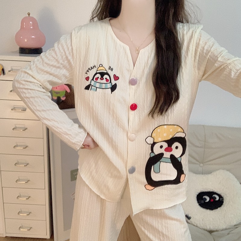 [ Almofada no Peito] Pijama Estilo Coreano Feminino Estilo Primavera Outono Manga Comprida Exterior Wearabl — R$ 140,69 em Shopee