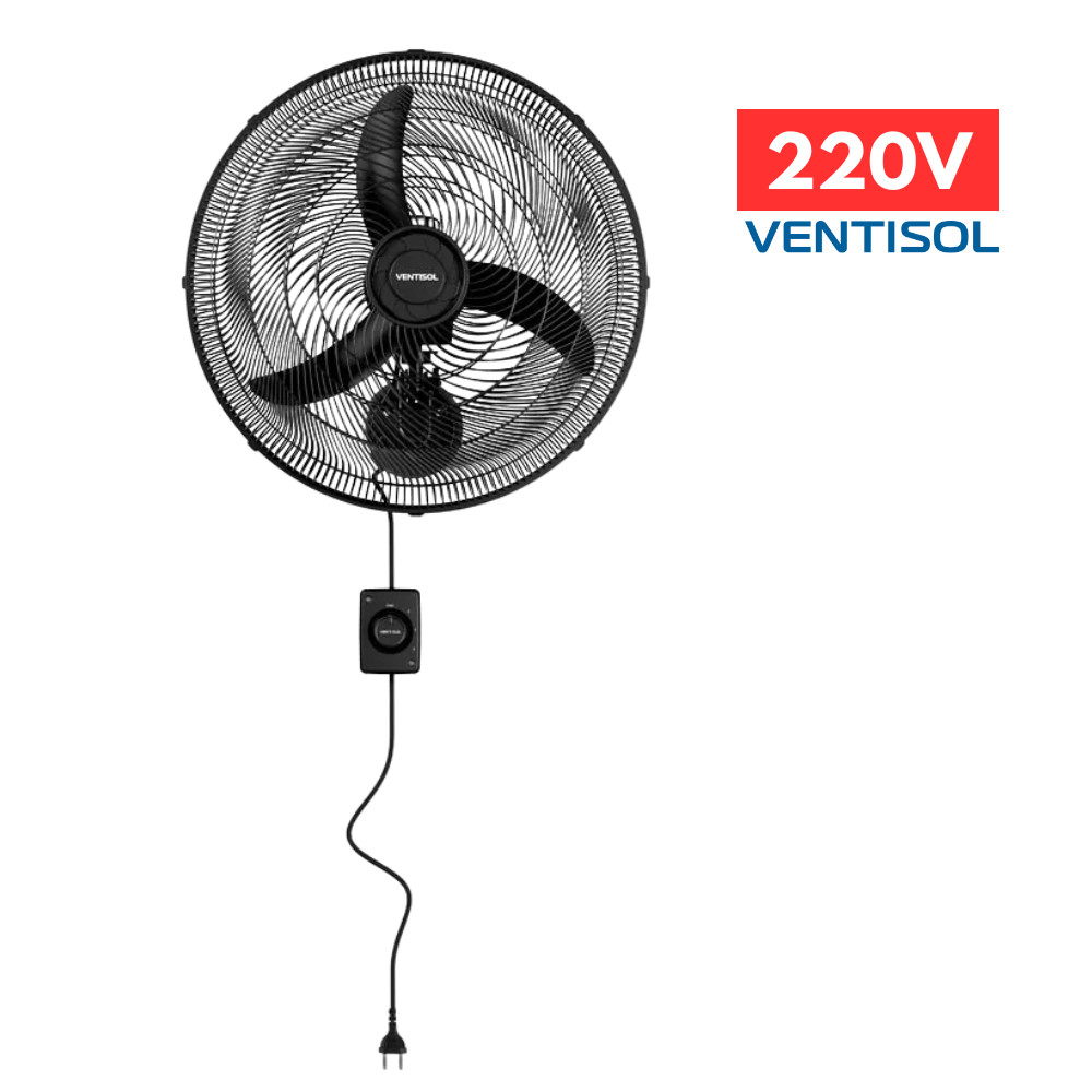 Ventilador Parede Oscilante New 220V Preto 50cm Ventisol 3 Pás Ar Fresco Motor Potente Silencioso Indústria Mercado