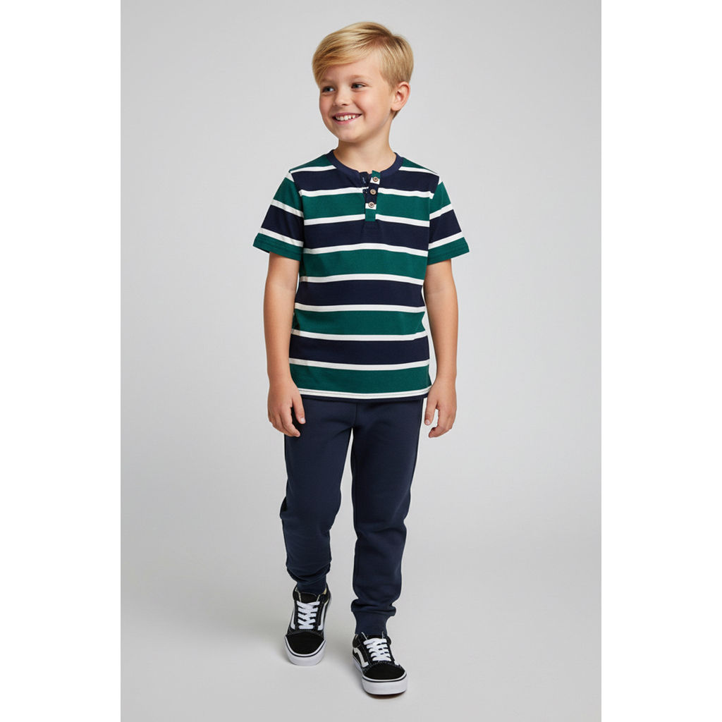 Camiseta Infantil Menino Listrada Peitilho Elian Azul