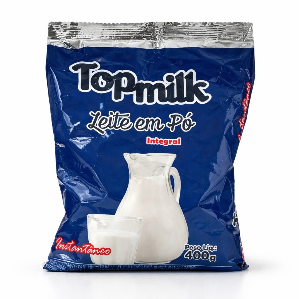Leite em Pó Integral Topmilk 400g Instantâneo Sabor Suave e Cremoso Facil Diluição