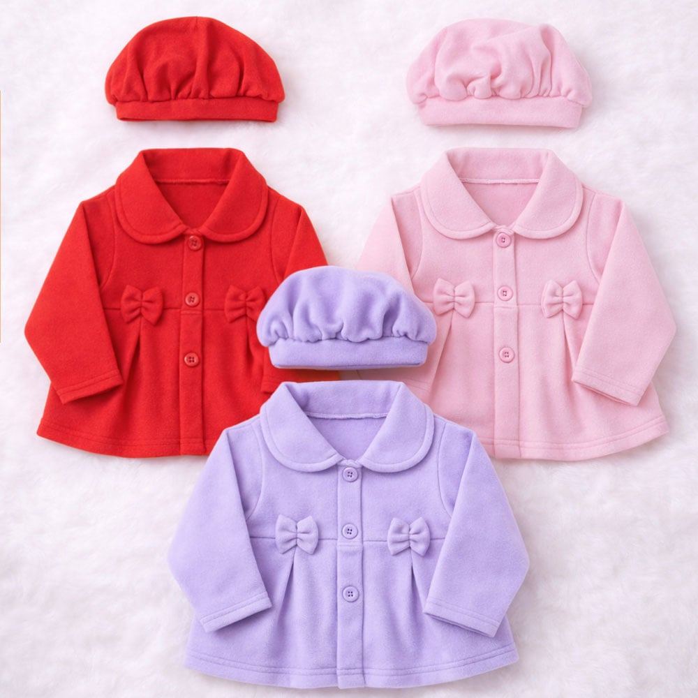 Casaco Bebê Menina Inverno Com Boina Elegante