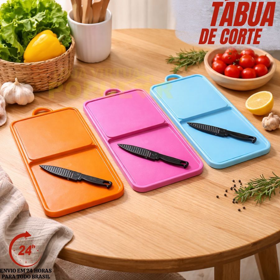 Tábua De Corte + Faca Com Armazenamento Multiuso Ideal Para Cozinha Organizada Cores