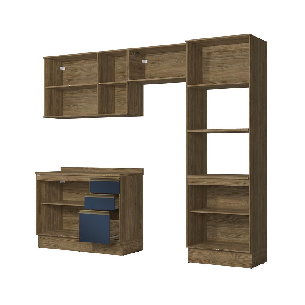 Armário de Cozinha Completa Torre Quente 100% MDF 270cm Nogueira/Azul Profundo Celeste Kappesberg — imagem 2 de 2