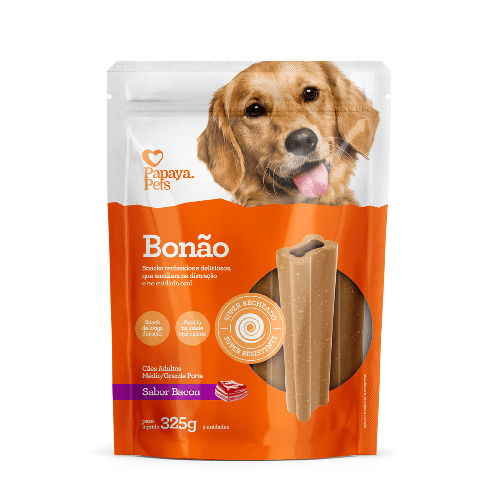 Petisco Recehado Para Cães Papaya Pets Bonão Sabor Bacon e Carne