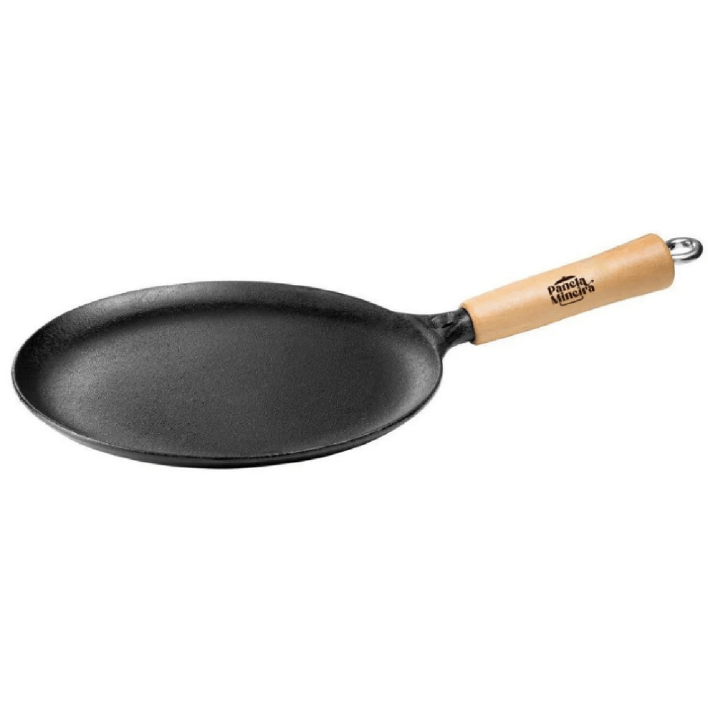 Panquequeira Ferro Fundido com Cabo de Madeira Panela Mineira® para Panqueca Tapioca