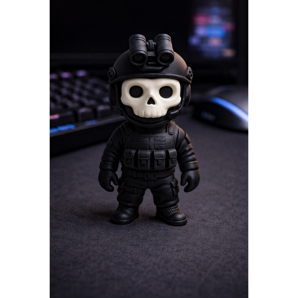 Chaveiro Ghost Call of Duty COD Gamer 3D 5cm Miniatura FPS Geek Colecionável PLA Setup Gabinete +NF