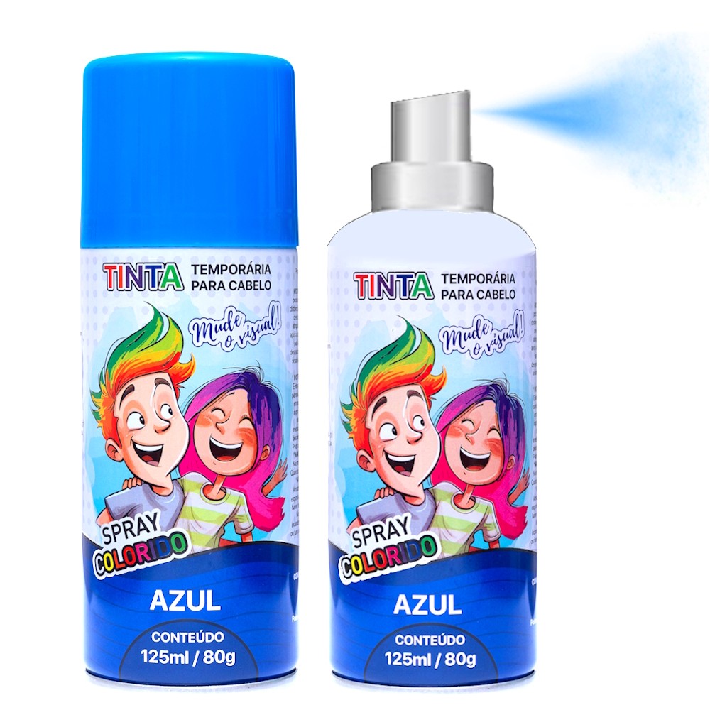 Kit 2 Tintas Azul de Cabelo Temporária Spray lavável Cabelo Maluco Festas Carnaval